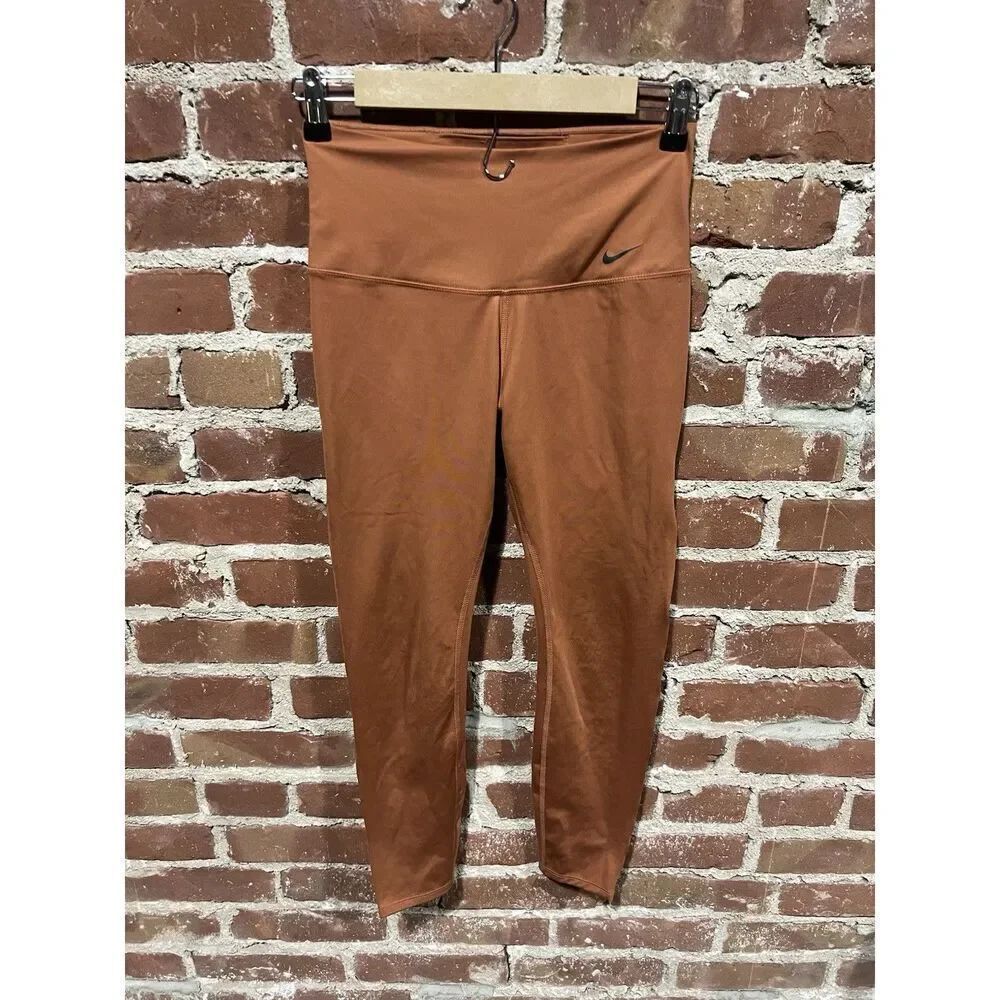 Nike Womens Orange Cropped Pull On Athletic Leggings Size Small Dri-Fit